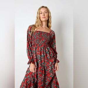 Vestique Red Floral Midi Dress